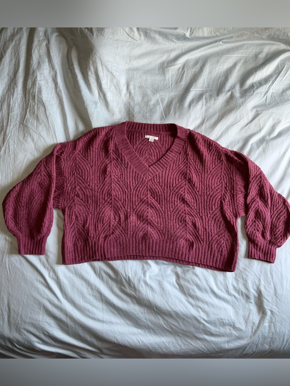 American Eagle Chenille Pointelle V-Neck Sweater